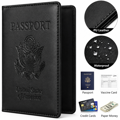 Premium PU Leather Passport Holder & Travel Document Cover – Waterproof Passport Wallet with Card Slots, Black Travel Organizer