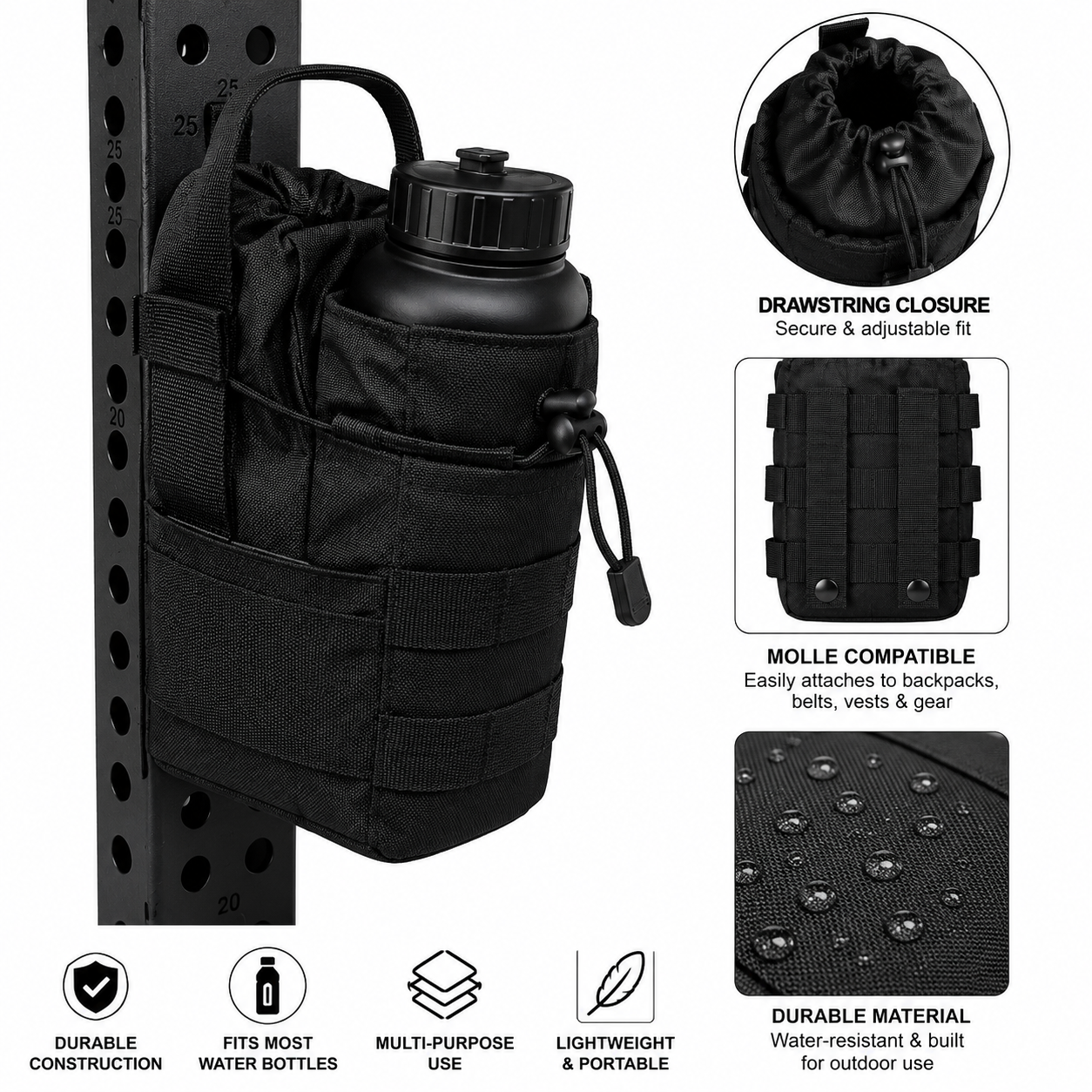 Tactical MOLLE Water Bottle Pouch – Adjustable Outdoor Utility Carrier Bag with Secure Straps