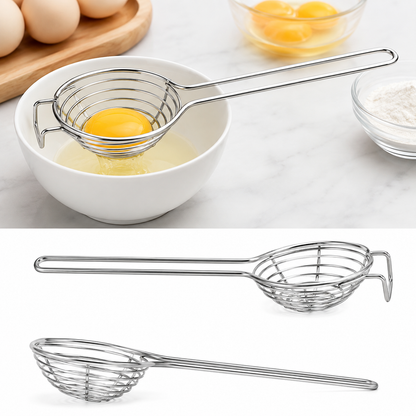 Long Handle Egg Separator – Stainless Steel Egg Yolk & White Strainer for Baking and Cooking