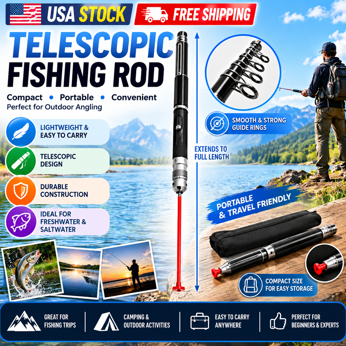 Telescopic Fishing Rod – Compact Portable Fishing Pole for Outdoor Angling