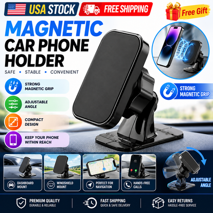 Magnetic Car Phone Holder – Adjustable Dashboard & Windshield Mount with Strong Magnetic Grip