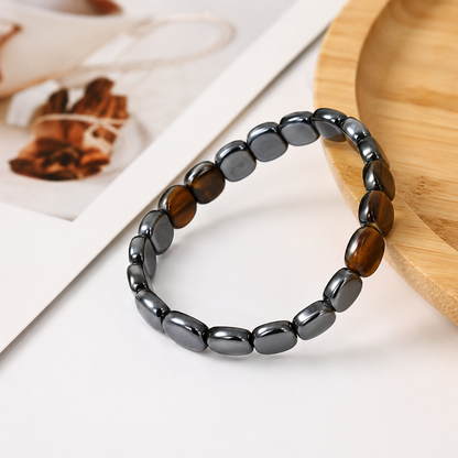 Men’s Beaded Bracelet – Stylish Vintage-Style Stretch Wristband with Mixed Dark & Natural-Tone Beads