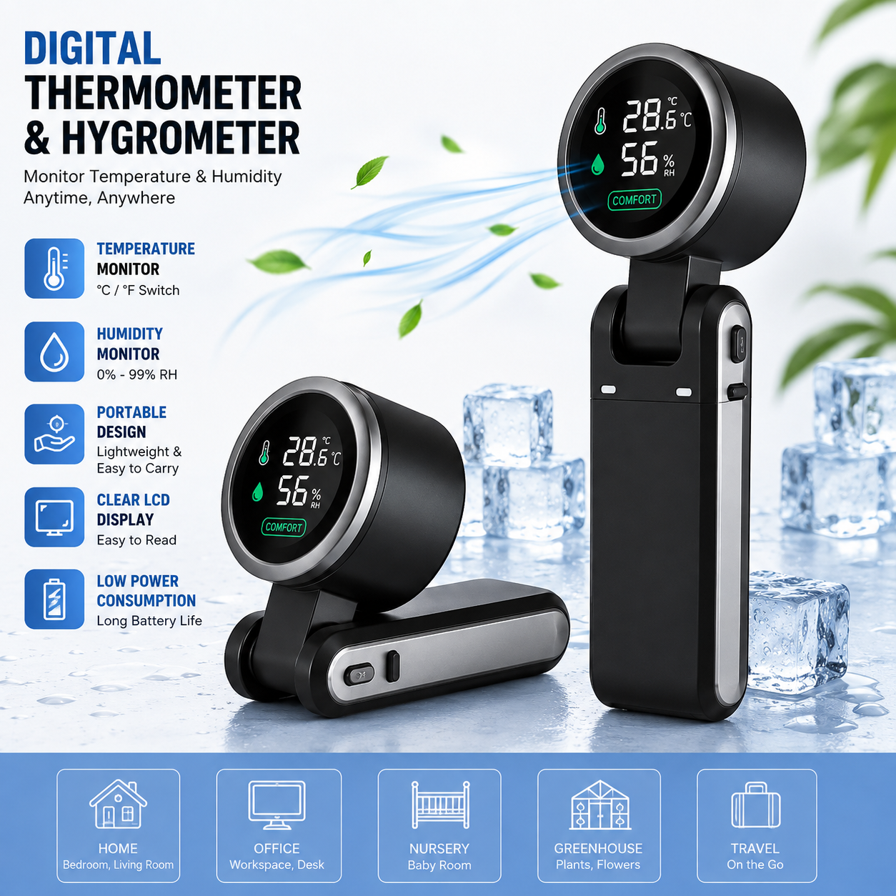 Portable Digital Thermometer & Hygrometer – Compact Temperature and Humidity Monitor