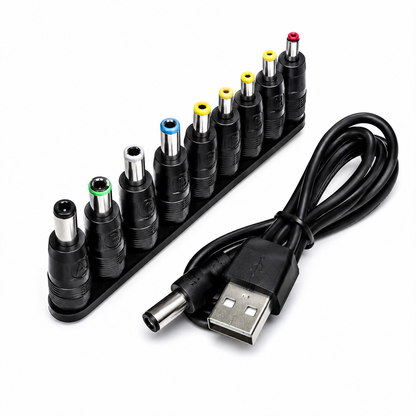 Universal DC Power Adapter Connector Tips Set with USB Cable – Multi-Size Replacement Charging Connectors for Compatible Electronic Devices