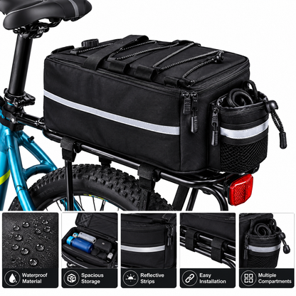 Bicycle Rear Rack Bag – Waterproof Bike Trunk Storage Bag with Reflective Strips
