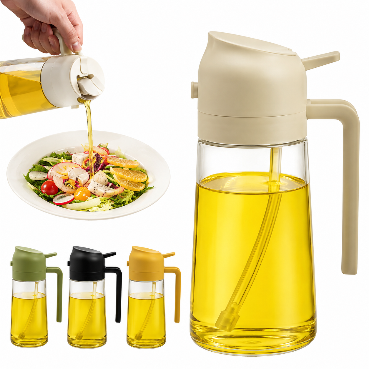 Large Capacity Cooking Oil Sprayer & Dispenser Bottle – Refillable Manual Oil Mister with Ergonomic Handle for Cooking, Grilling, Baking & Salad