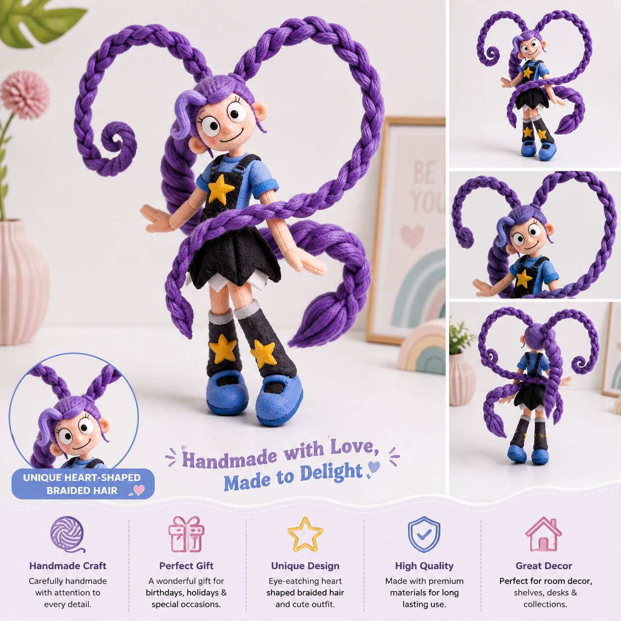 Cute Purple Cartoon Plush Toy Soft Stuffed Doll Anime Game Character Gift