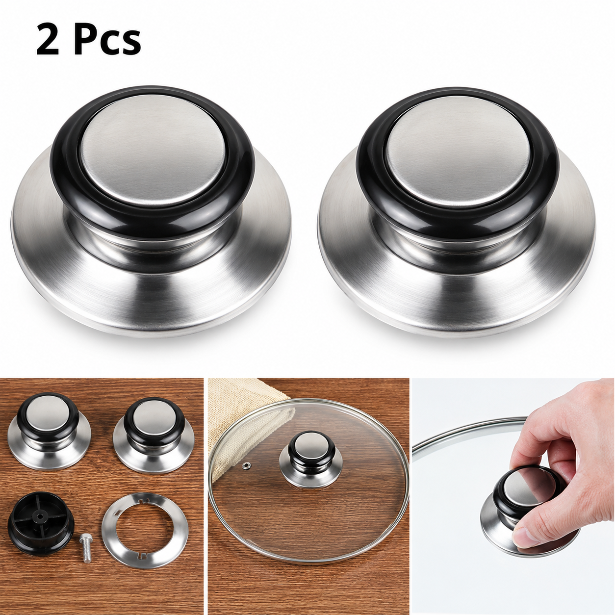 2 Pcs Universal Pot Lid Handles – Stainless Steel Replacement Knobs for Cookware, Pan & Saucepan Lids