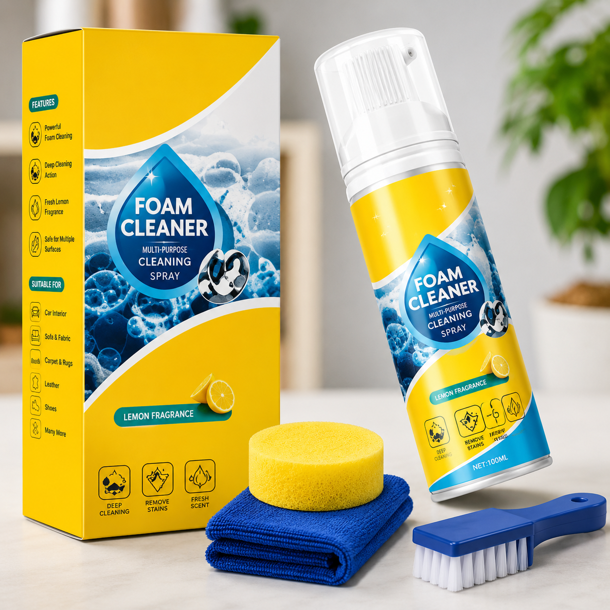 Share 4-in-1 Multi-Enzyme Foam Cleaner, All-Purpose Spray 5oz with Sponge & Towel