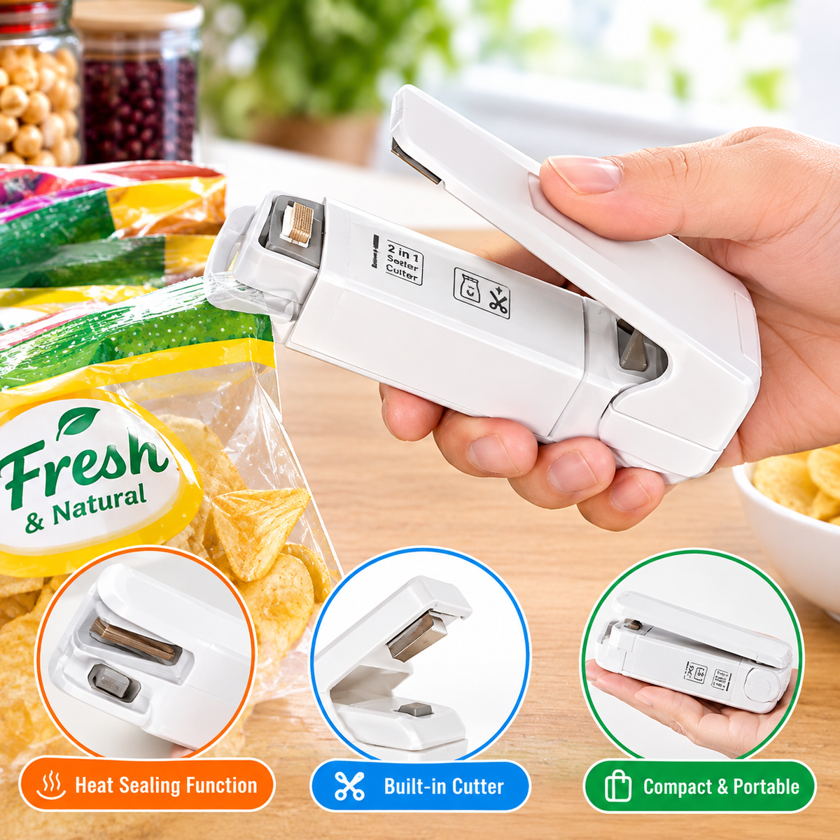2-in-1 Mini Bag Sealer & Cutter – Portable Heat Sealing Machine for Snack, Food & Storage Bags