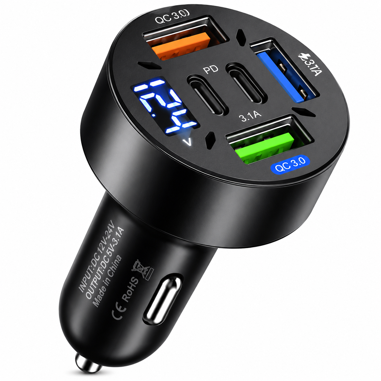 Fast Car Charger PD 66W Quad USB Cigarette Lighter Socket Power Adapter
