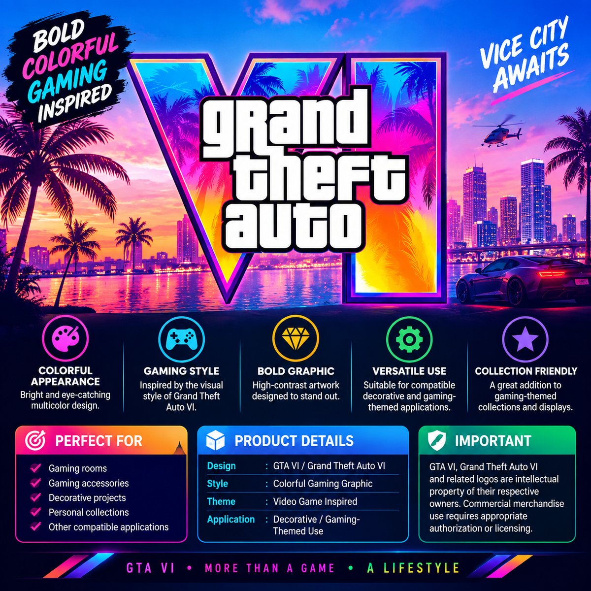 GTA VI Logo Graphic Decal – Colorful Grand Theft Auto VI Design