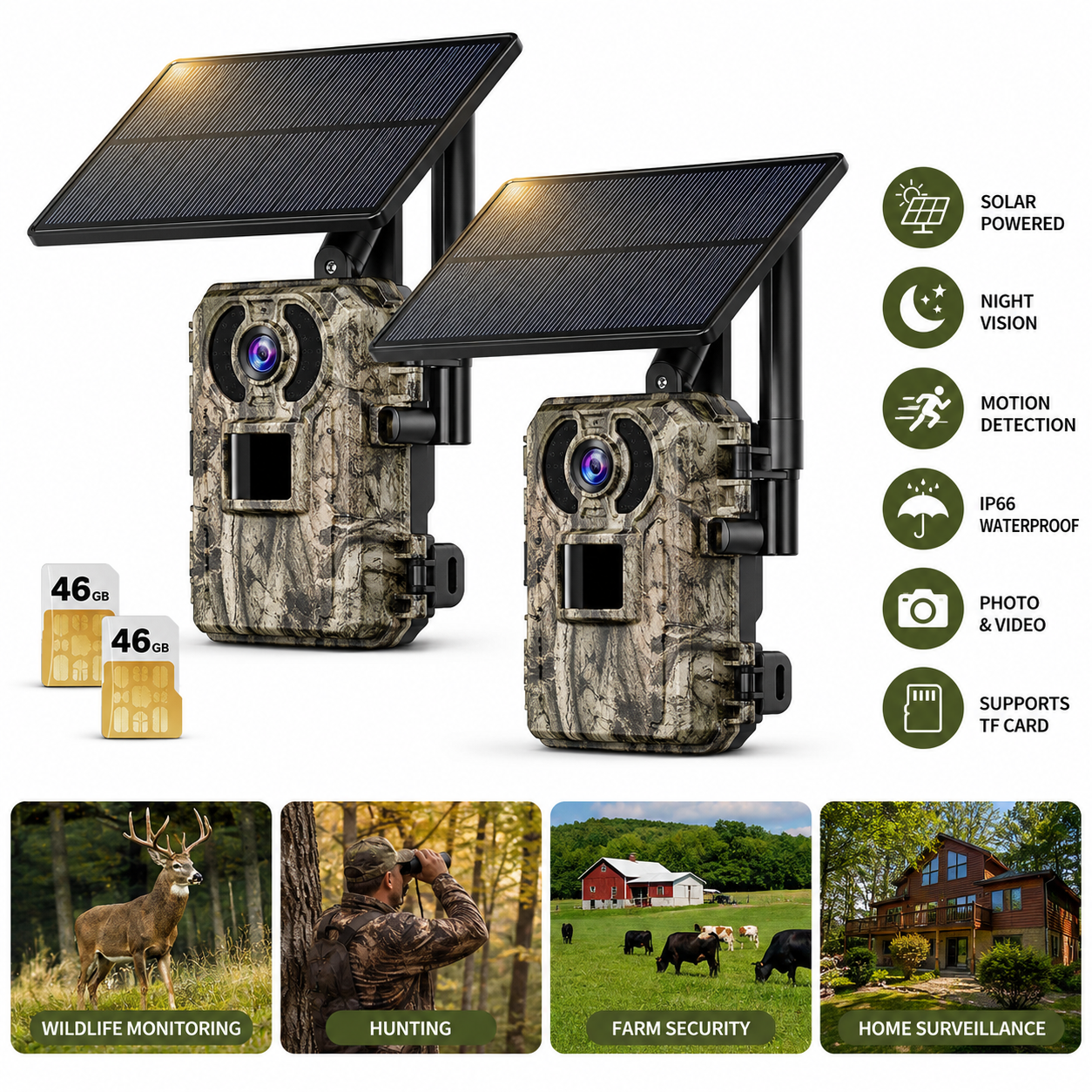 Solar Powered Trail Camera – Outdoor Wildlife Game Camera with Built-In Solar Panel, Night Vision & Motion Detection