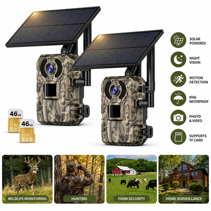 Solar Powered Trail Camera – Outdoor Wildlife Game Camera with Built-In Solar Panel, Night Vision & Motion Detection
