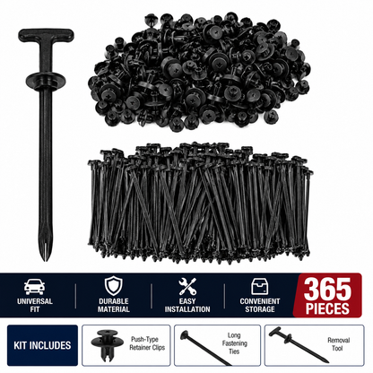 Universal Automotive Push-Type Retainer Clips & Fastener Assortment – Black Plastic Car Trim Panel Rivets with Installation Tool
