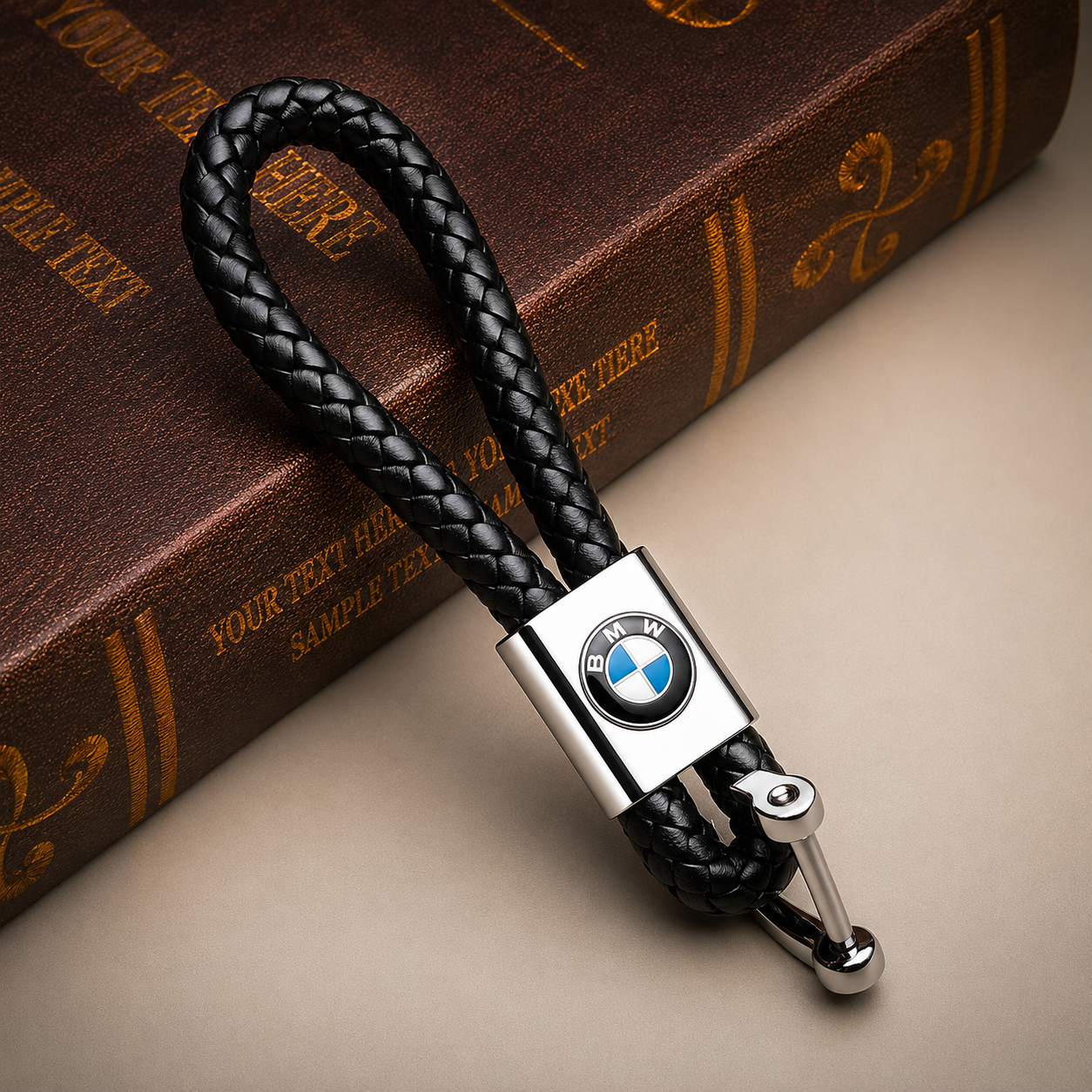 BMW Style Braided Leather Car Keychain – Premium Metal Key Ring & Key Holder