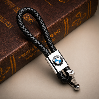 BMW Style Braided Leather Car Keychain – Premium Metal Key Ring & Key Holder