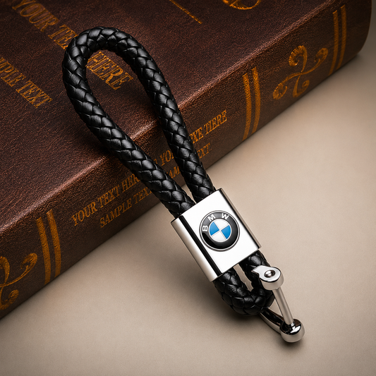 BMW Style Braided Leather Car Keychain – Premium Metal Key Ring & Key Holder