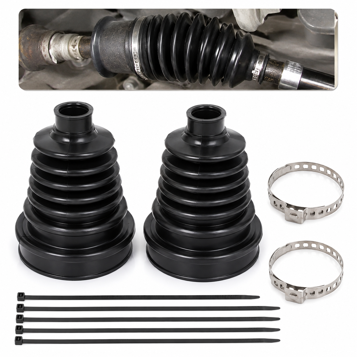 CV Axle Boot Repair Kit – Universal CV Joint Boot Replacement with Clamps, Grease Accessories & Fasteners