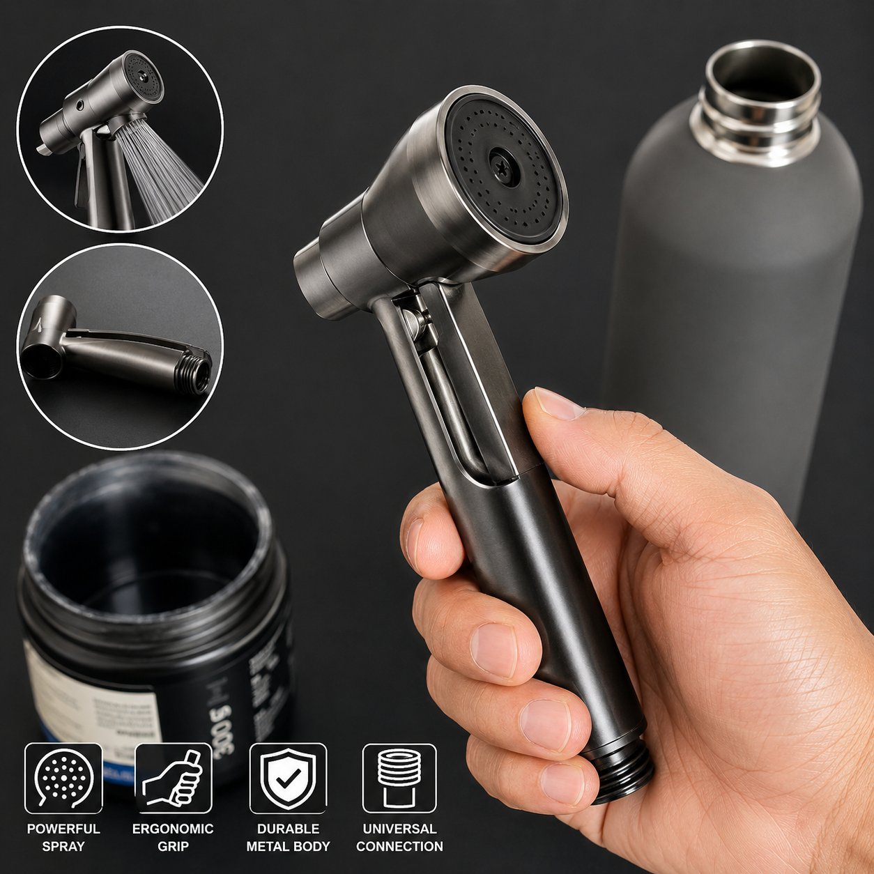 High-Pressure Handheld Spray Nozzle – Compact Metal Water Sprayer with Trigger Handle for Cleaning & General Utility