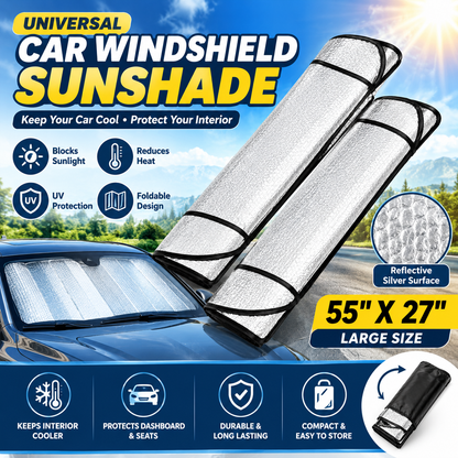 Car Windshield Sun Shade 55 x 27 Inch – Universal Foldable Reflective Auto Window Heat Protector