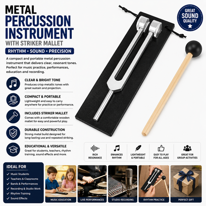 Portable Metal Percussion Instrument with Striker Mallet – Compact Rhythm & Sound Effects Instrument for Music Practice, Performances, Education & Recording