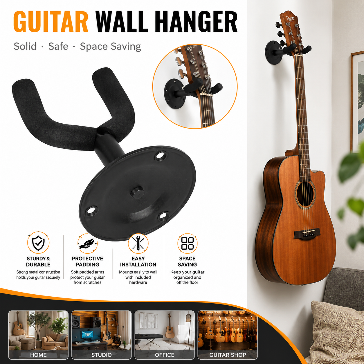 Guitar Wall Mount Hanger Universal Holder Stand Hook For Guitar Display CC