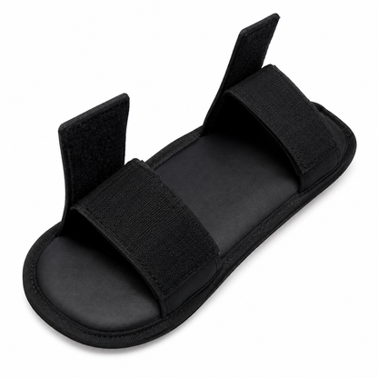 Adjustable Black Open-Toe Recovery Sandal – Lightweight Foot Support Slipper with Secure Hook-and-Loop Strap