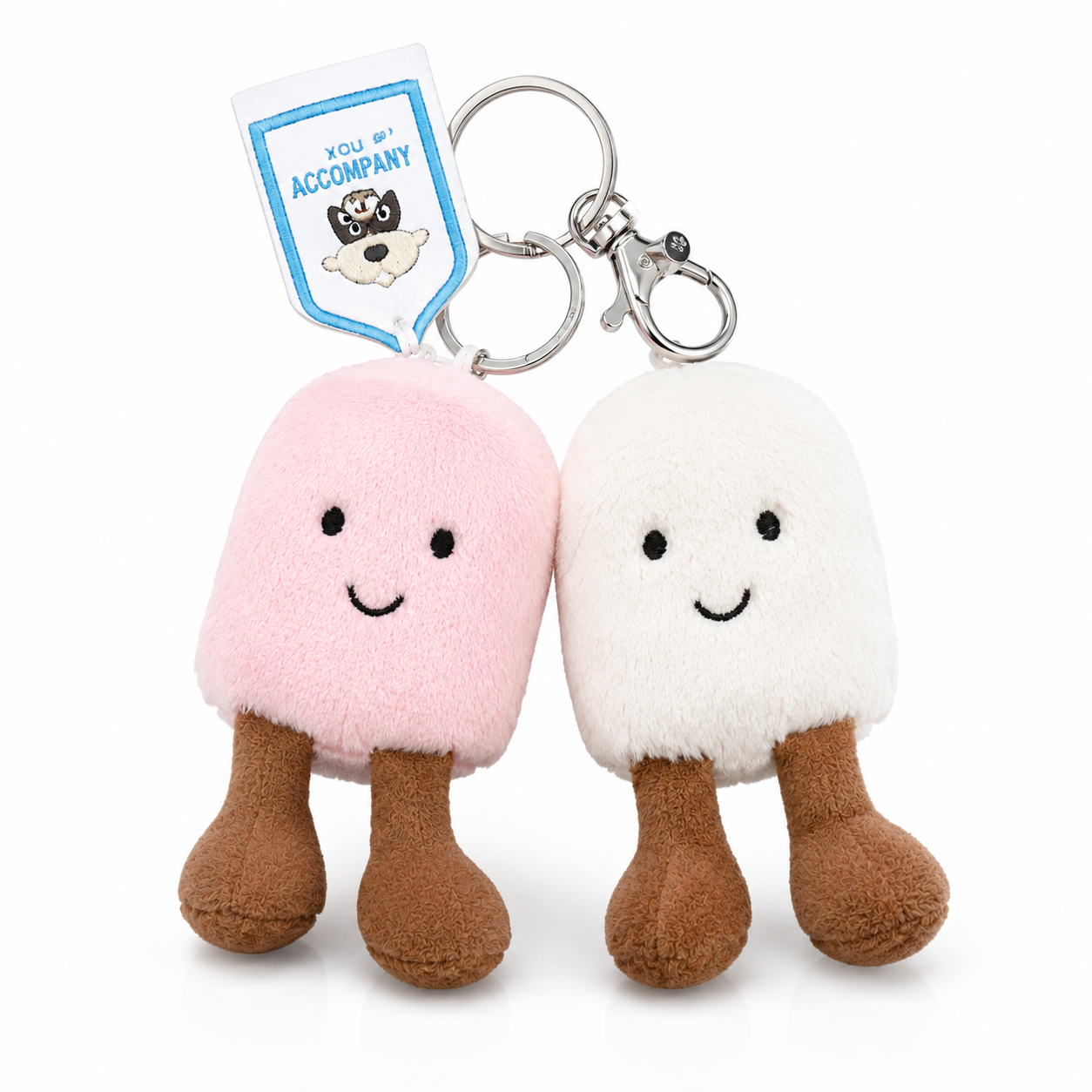 Cute Mini Plush Keychain Doll – Soft Pink & White Character Bag Charm with Adorable Smiley Design, Collectible Gift Accessory