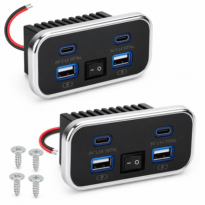 2pcs RV USB Outlet Dual USB A & USB C Ports Car Charger Socket Panel Boat Marine