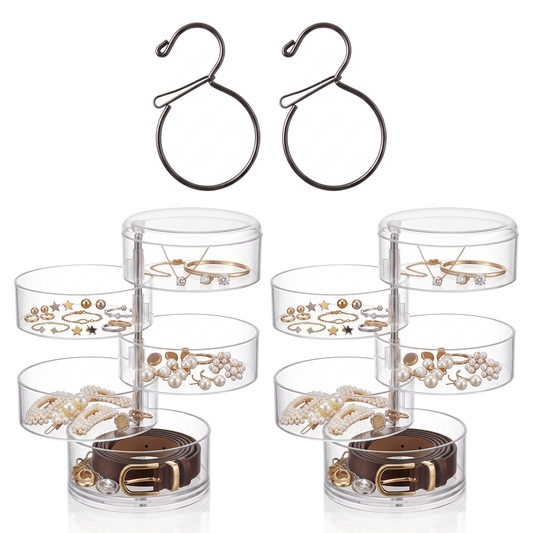 Rotating Jewelry Storage Box Plastic Transparent Jewelry Organizer Display Rack With Lid For Earrings,rings,necklaces (4 floors)