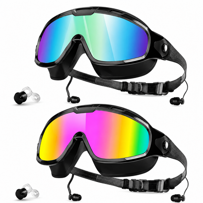 Swimming Goggles for Adult Kids Wide View Anti-Fog UV w/ Earplugs Nose Clips