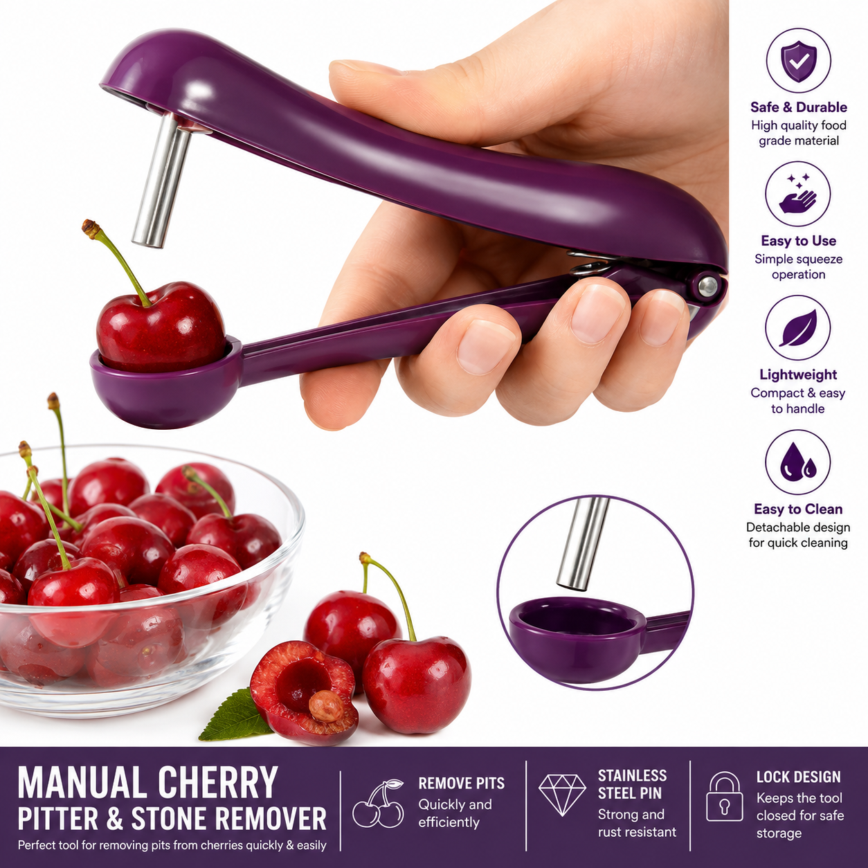 Cherry Pit Remover Olive Pitter Seed Corer Tool Kitchen Fruit Gadget