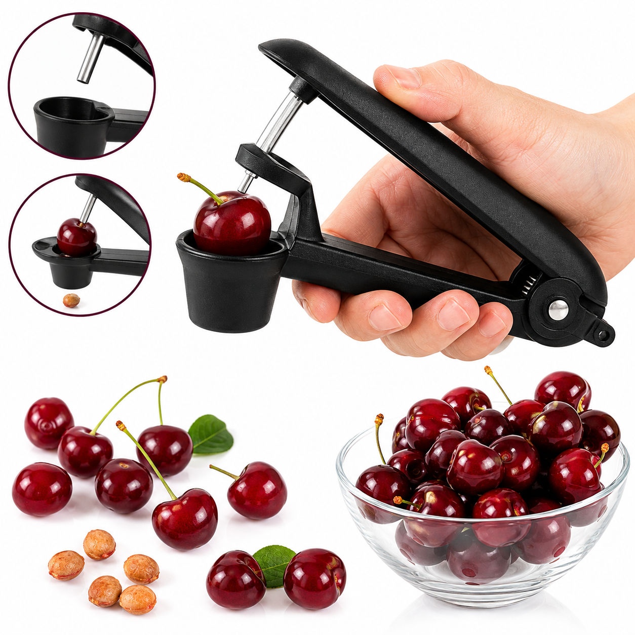 Cherry Pitter & Stone Remover – Manual Handheld Cherry Seed Extractor