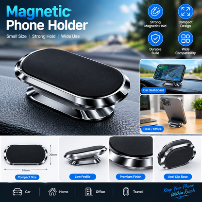 Compact Magnetic Phone Holder for Car Dashboard & Desk – Sleek Low-Profile Smartphone Mount