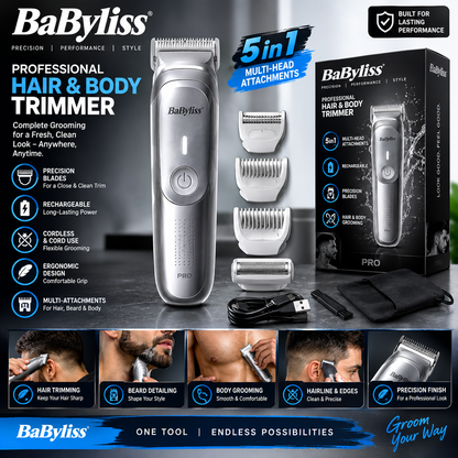 Professional Electric Hair & Body Trimmer – Rechargeable Cordless Grooming Clipper with Precision Blade