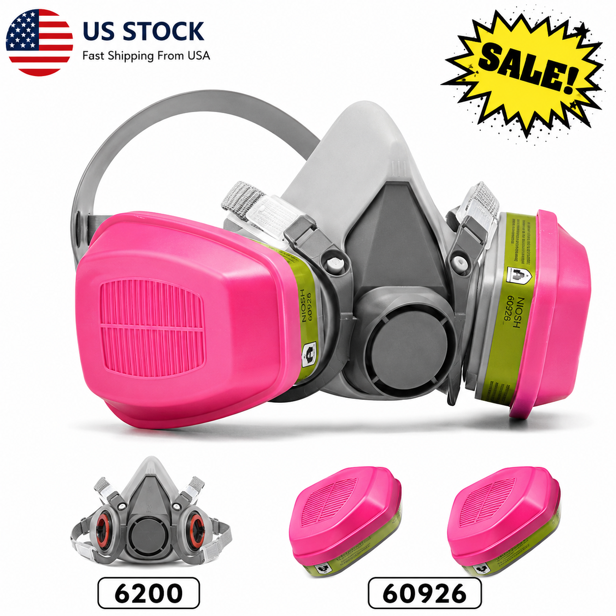 6200 3 Piece Suite Respirator Painting Spraying Face Gas Mask Facepiece 60926
