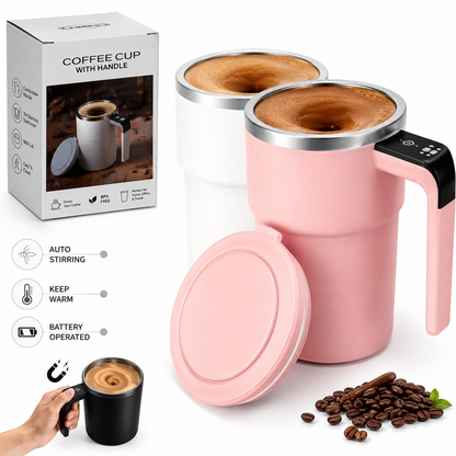 Portable Coffee Travel Mug with Lid & Handle – Reusable Insulated-Style Cup for Hot & Cold Beverages, Pink