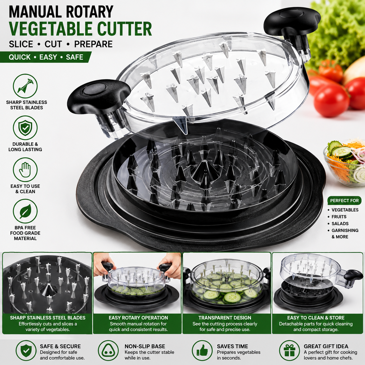 Black Chicken Shredder Tool Twist Meat Grinder Clear Lid BPA Free Kitchen Gadget