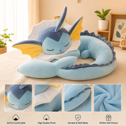 Giant Vaporeon Sleeping Plush - 30 inch Body Pillow Wrap Around - Soft Cuddle To