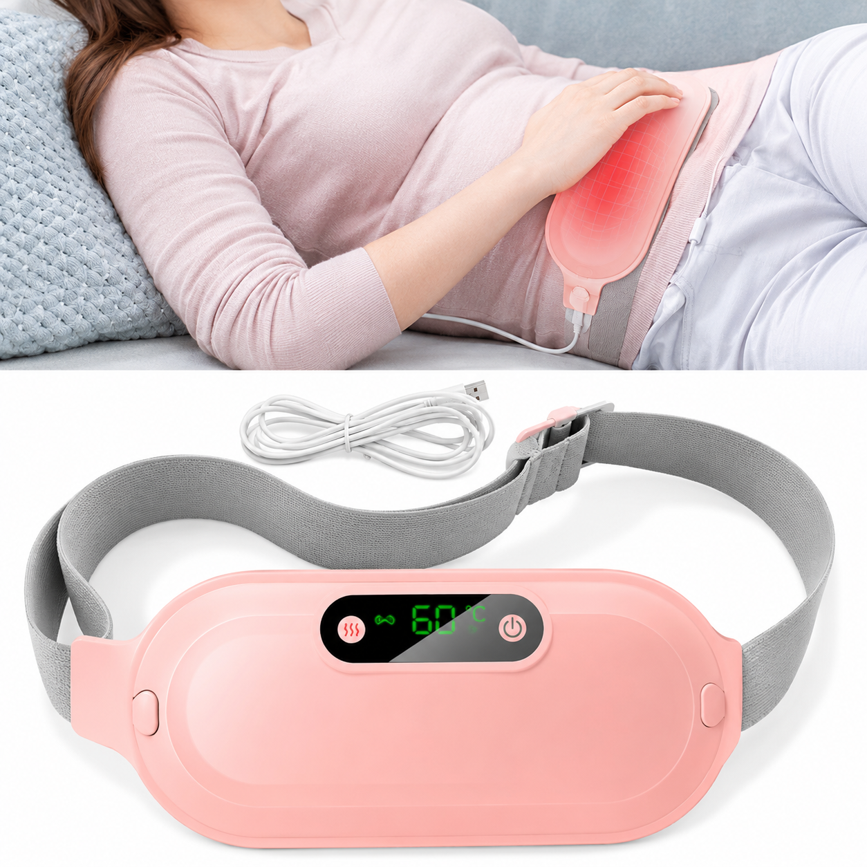 Wearable Electric Heating Belt with Adjustable Strap – Portable USB Heated Waist & Abdominal Warmer