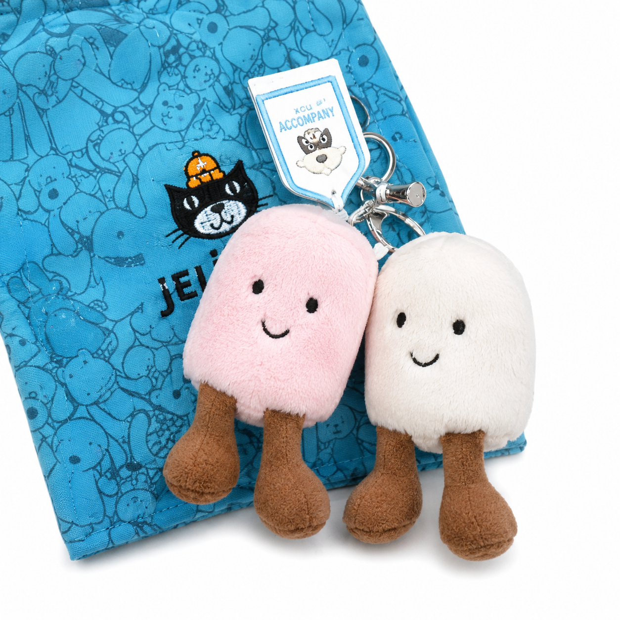 Cute Mini Plush Keychain Doll – Soft Pink & White Character Bag Charm with Adorable Smiley Design, Collectible Gift Accessory
