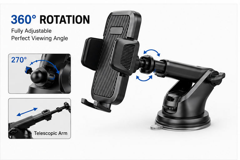 3-in-1 Car Phone Mount 360° Rotating Dashboard Windshield Air Vent Holder