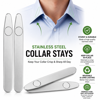 Stainless Steel Shirt Collar Stays – Reusable Metal Collar Inserts for Crisp, Neat Shirt Collars