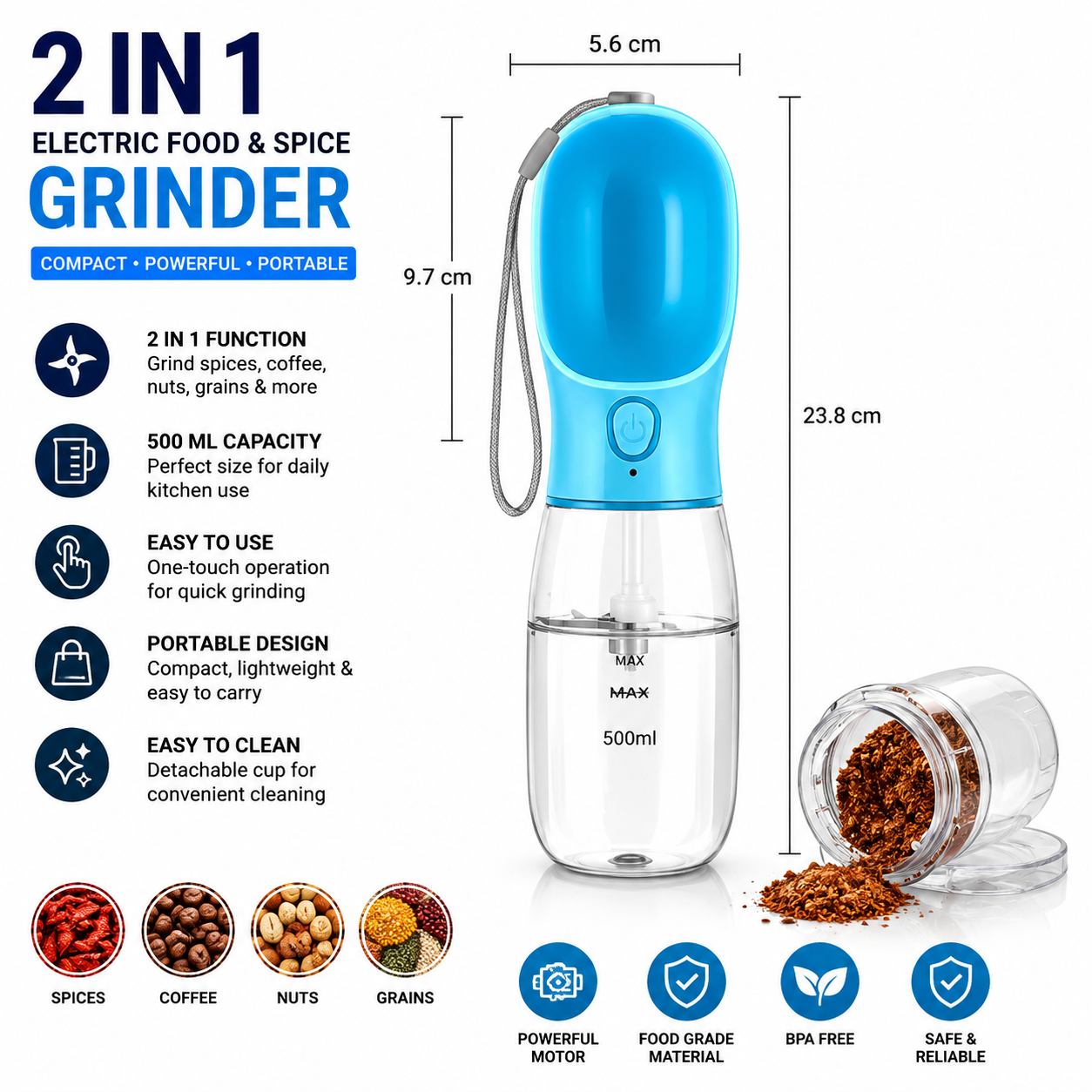 2-in-1 Portable Pill Crusher & Medicine Storage Bottle – 100ml Tablet Pulverizer with 300g Crushing Capacity