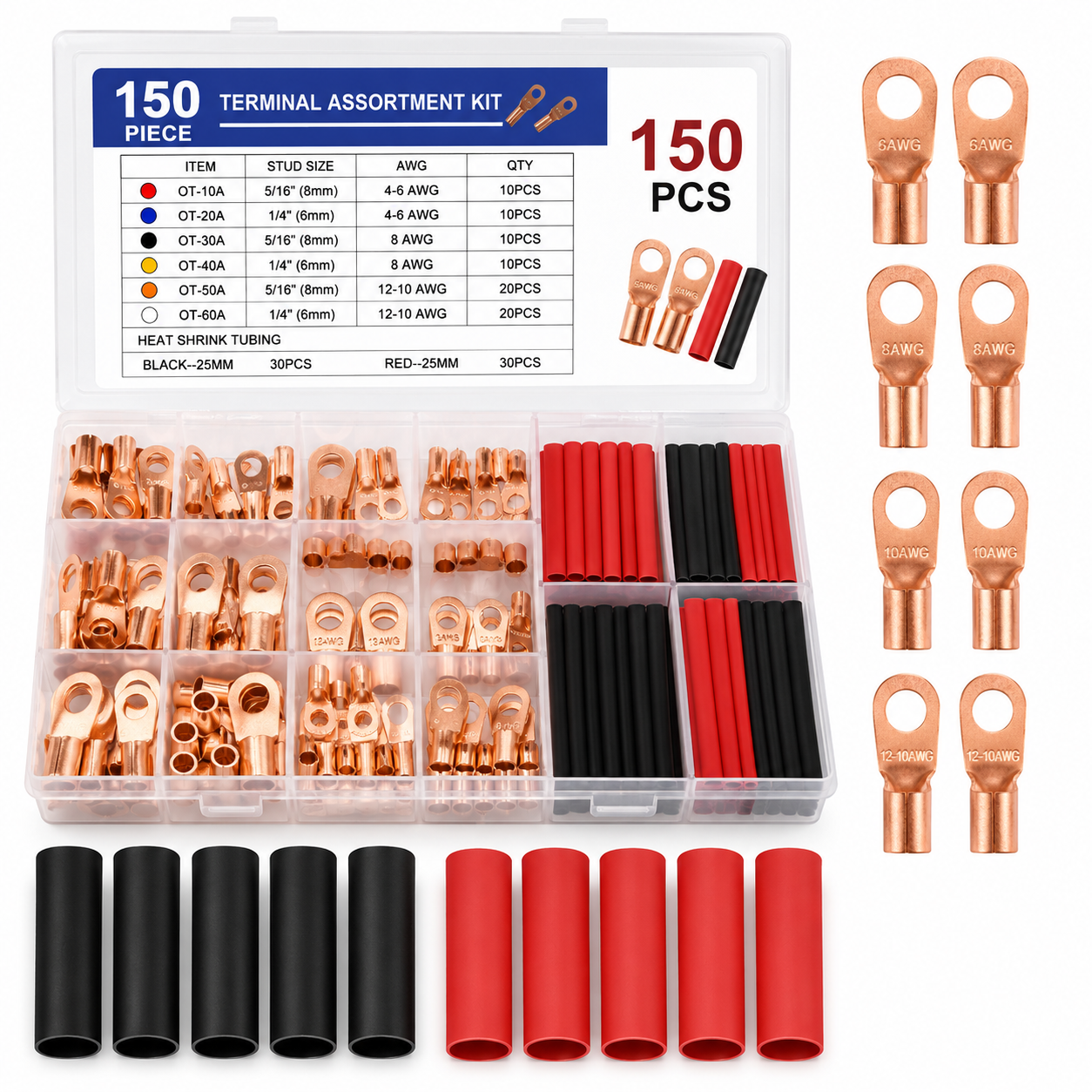 150-Piece Automotive Electrical Wire Connector & Terminal Assortment Kit – Heat Shrink Crimp Terminals for Car, Boat & DIY Wiring