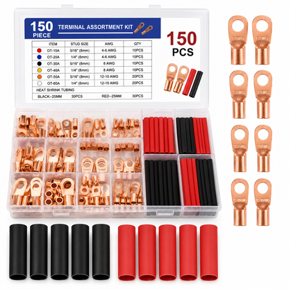 150-Piece Automotive Electrical Wire Connector & Terminal Assortment Kit – Heat Shrink Crimp Terminals for Car, Boat & DIY Wiring