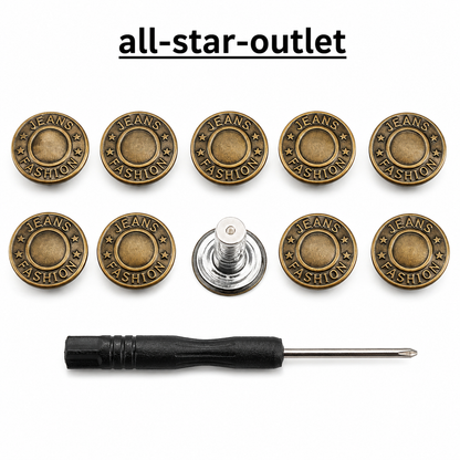 10PCS Jeans Buttons No Sew Jean Button Replacement with Screwdriver 17mm