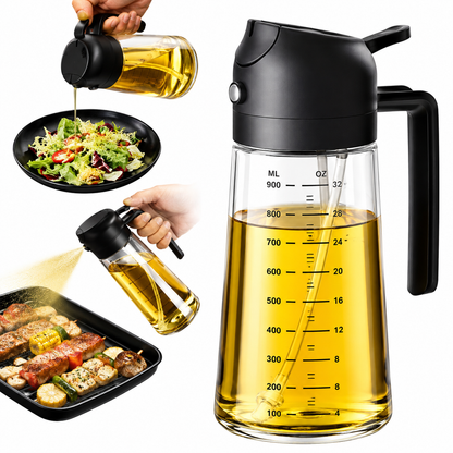 2-in-1 Cooking Oil Sprayer & Dispenser Bottle – Refillable Manual Oil Mister with Handle for Cooking, Grilling, Baking & Salad