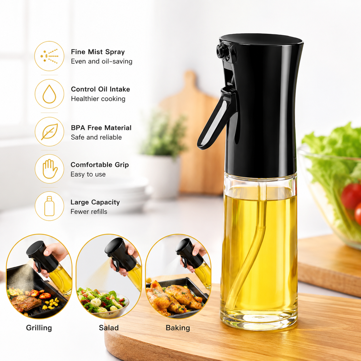 Manual Cooking Oil Sprayer Bottle – Refillable Kitchen Oil Spray Dispenser for Grilling, Frying, Baking & Salad Dressing